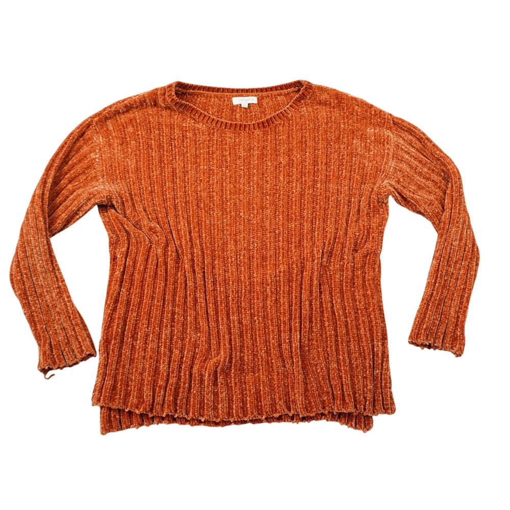 Umgee XL Burnt Orange Chenille Ribbed Sweater Crew Neck Side Slit Rust Boho Cozy
